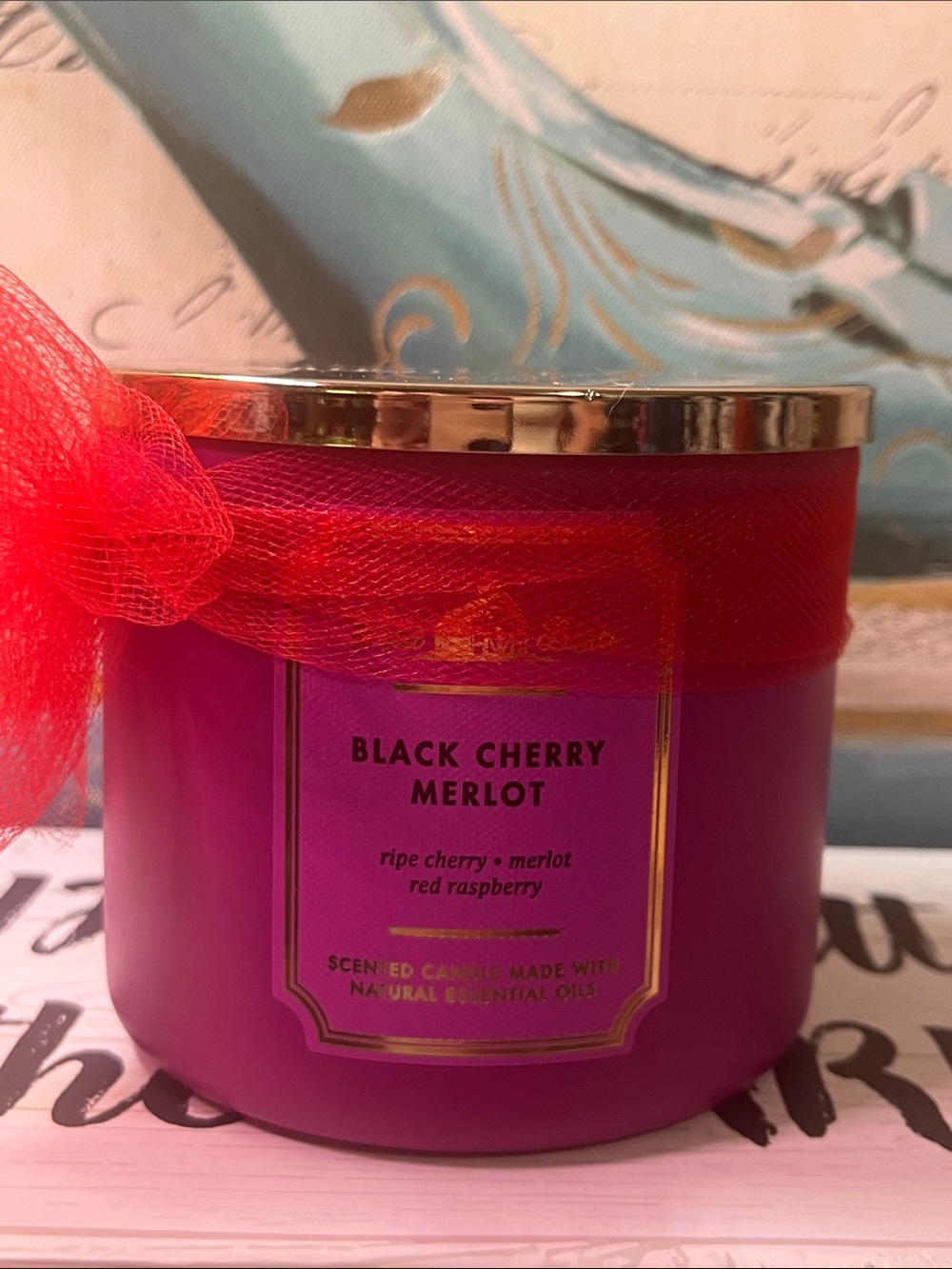 White Barn-Black Cherry Merlot Scented Candle - Purple jar